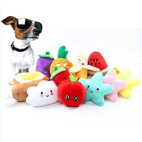 Soft Fleece Dog Chew Toy Fruit Vegetable Chicken Squeak